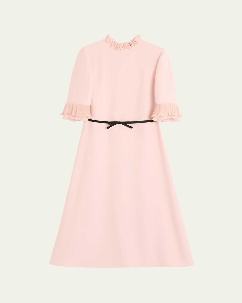 Ruffle 3/4-Sleeve Bow Midi Dress